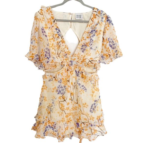 Hello Molly Cream Orange Floral Frolic Season Fit And Flare Mini Dress Size 8 - Picture 2 of 12